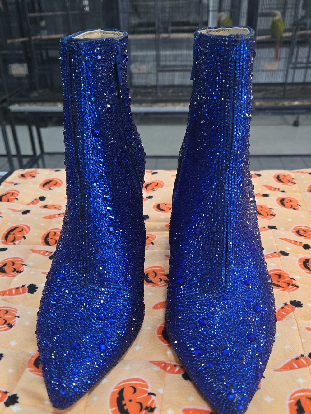 Crystal Embellished Royal Blue Women's Ankle Booties